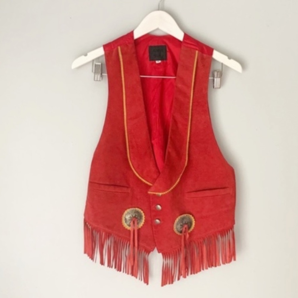 Anna Sui Western Fringe Vest Red Suede S RARE